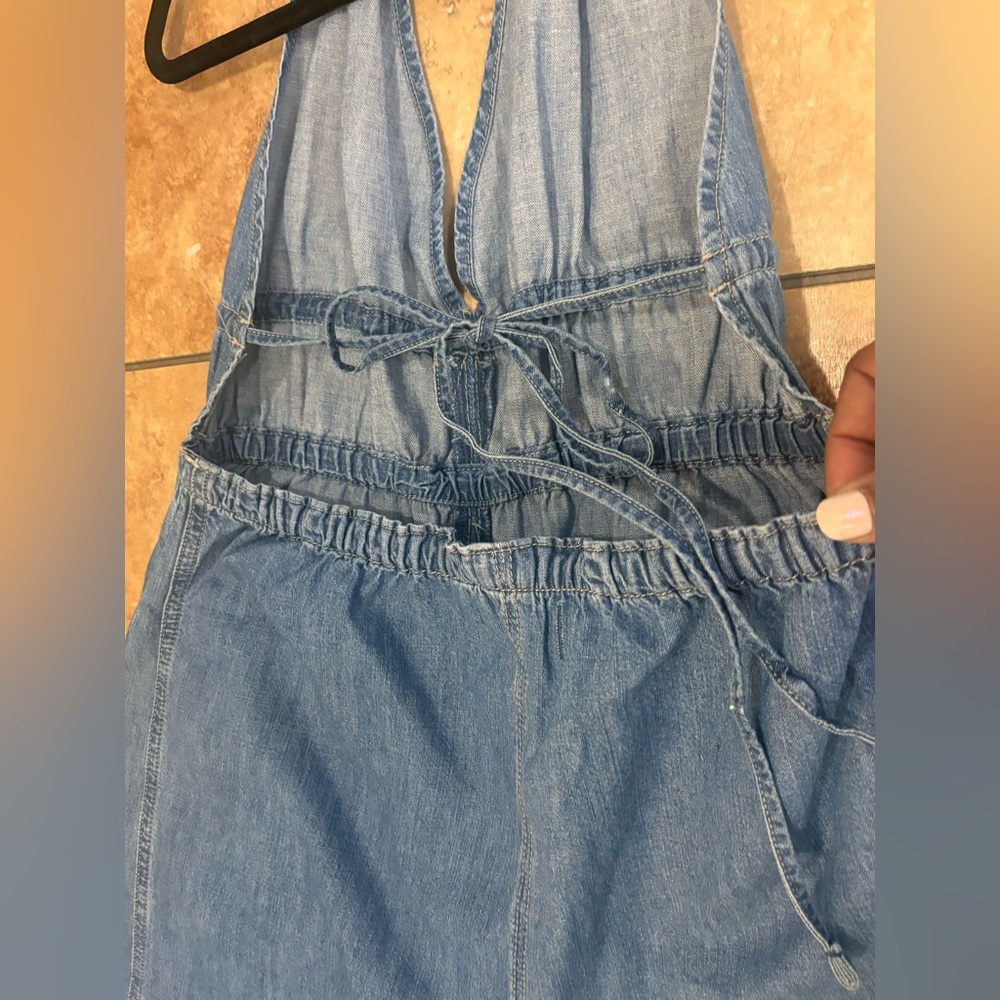 New Free People Sunrays One-Piece Denim Wide-Leg Jumpsuit We The Free - Picture 12 of 16